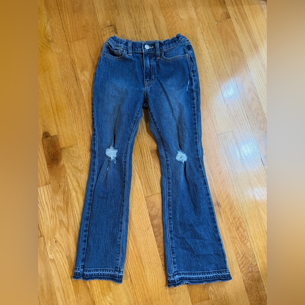 Old Navy Blue Flare Jeans with Distressed Details